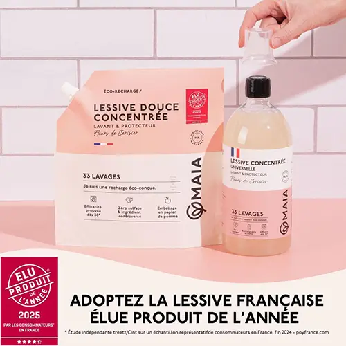 Miniature image article Lessive concentrée naturelle parfum fleurs de cerisier, 1L, 33 lavages